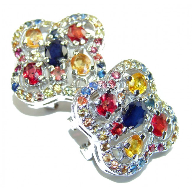 Intense Color multicolor authentic Sapphire .925 Sterling Silver earrings