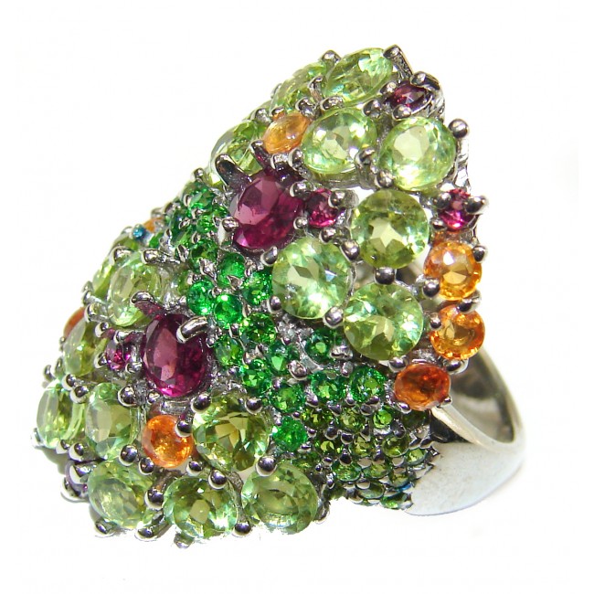 Melissa genuine Peridot .925 Sterling Silver handcrafted Large Ring size 8 3/4