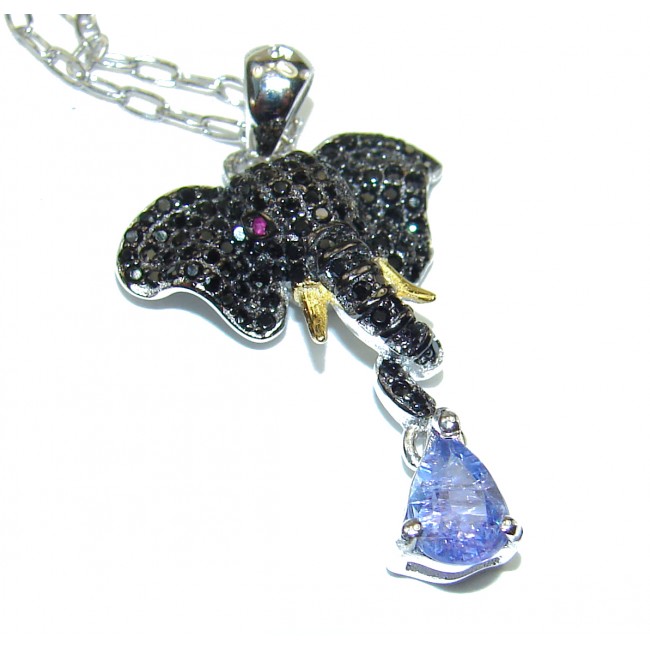 Elephant Genuine Tanzanite .925 Sterling Silver handcrafted necklace