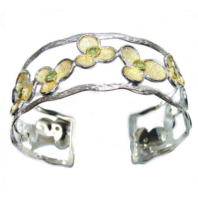 Forget-Me-Not genuine Peridot 14K Gold over .925 Sterling Silver handcrafted Bracelet / Cuff