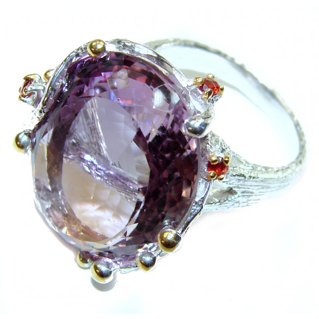 LUXURY 45ctw Oval cut Ametrine .925 Sterling Silver handcrafted LARGE Ring s. 8