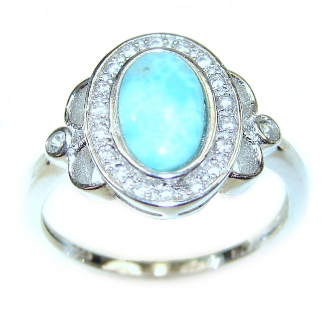 Natural inlay Larimar .925 Sterling Silver handcrafted Ring s. 7