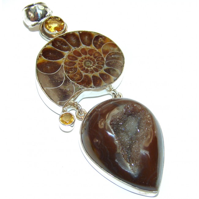 Fossilized Ammonite .925 Sterling Silver handcrafted pendant