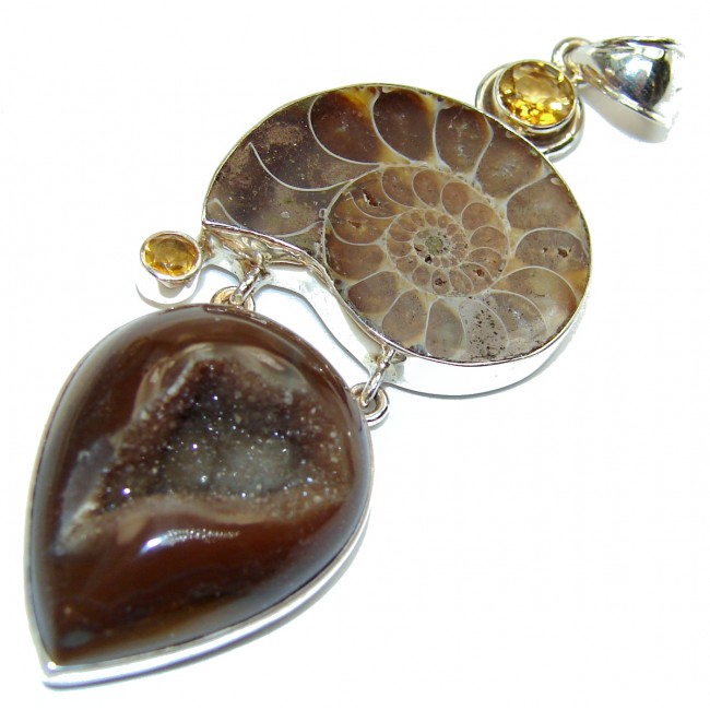 Fossilized Ammonite .925 Sterling Silver handcrafted pendant