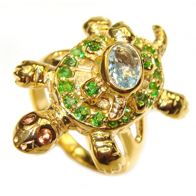 Good health and Long life Turtle Ethiopian Opal 18K Gold over .925 Sterling Silver handmade Ring size 7 3/4