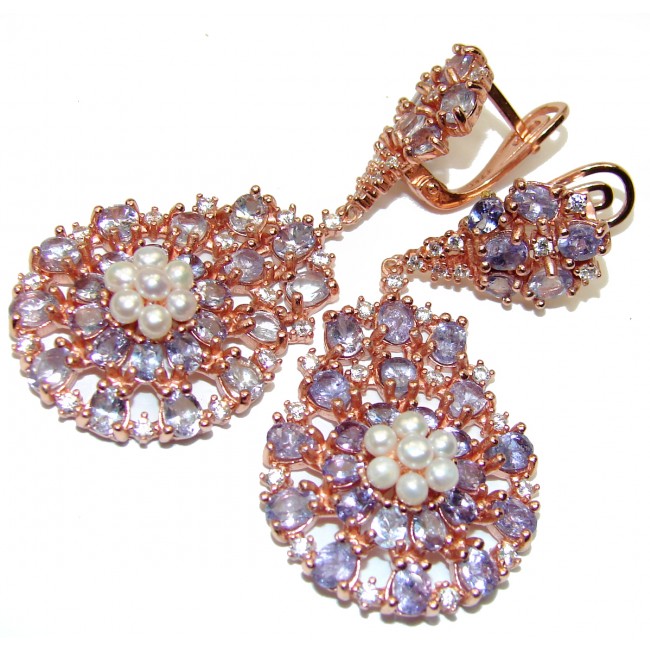 Genuine Tanzanite 18K Rose Gold over .925 Sterling Silver handcrafted Earrings