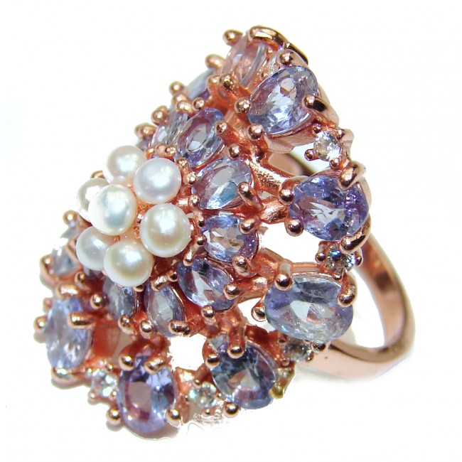 Fancy Genuine Tanzanite rose gold over .925 Sterling Silver handcrafted Statement Ring size 7