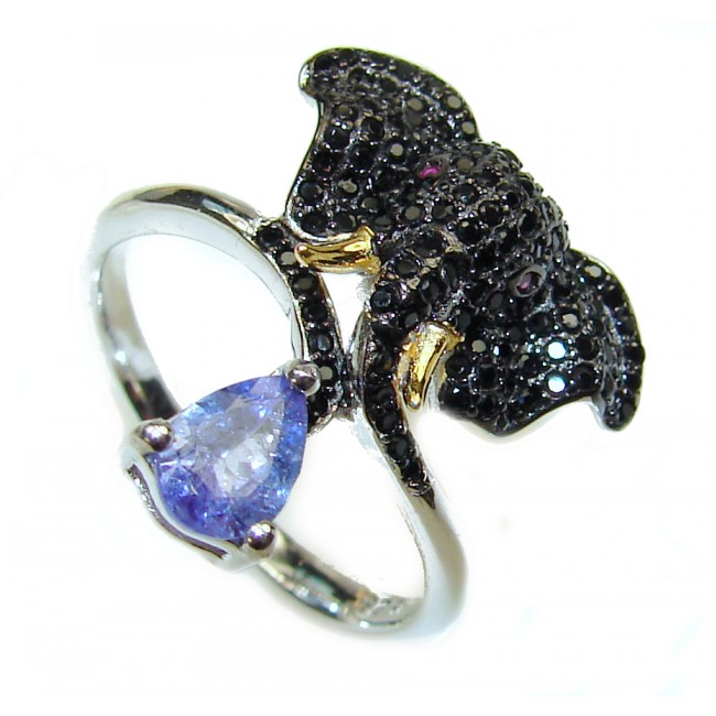Lucky Elephant Genuine Spinel Tanzanite .925 Sterling Silver handcrafted Statement Ring size 9