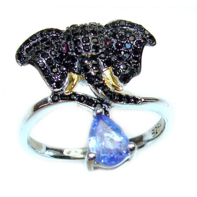 Lucky Elephant Genuine Spinel Tanzanite .925 Sterling Silver handcrafted Statement Ring size 9