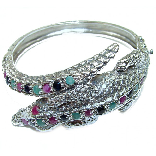 Precious Panthere Emerald Ruby Marcasite Sterling Silver Luxury Bracelet