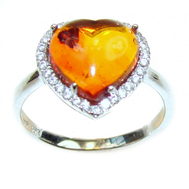 Amber Angel's Heart .925 Sterling Silver handcrafted Ring s. 7