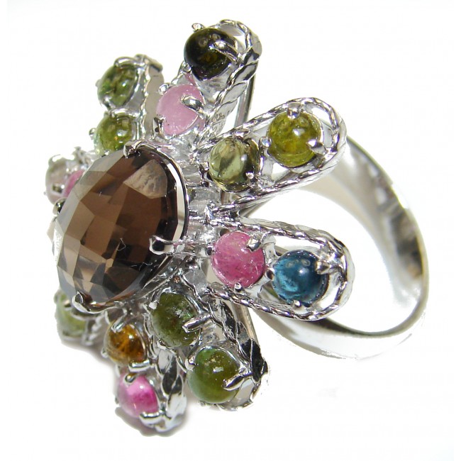 Magical Dune Brown Smoky Topaz Tourmaline .925 Sterling Silver handmade Cocktail Ring s. 8 1/4