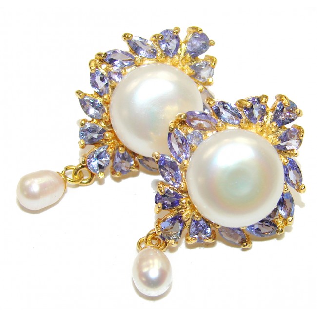 Classy Baroque Style Pearl 14K Gold over .925 Sterling Silver handmade earrings