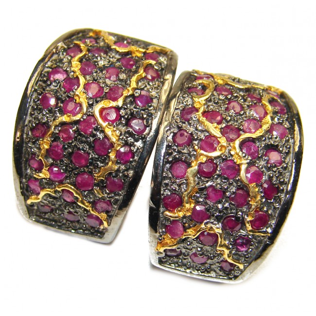 Incredible quality authentic Ruby black rhodium over .925 Sterling Silver handcrafted earrings