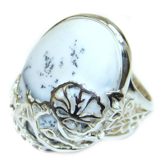 Dendritic Agate .925 Sterling Silver Ring size 8 adjustable
