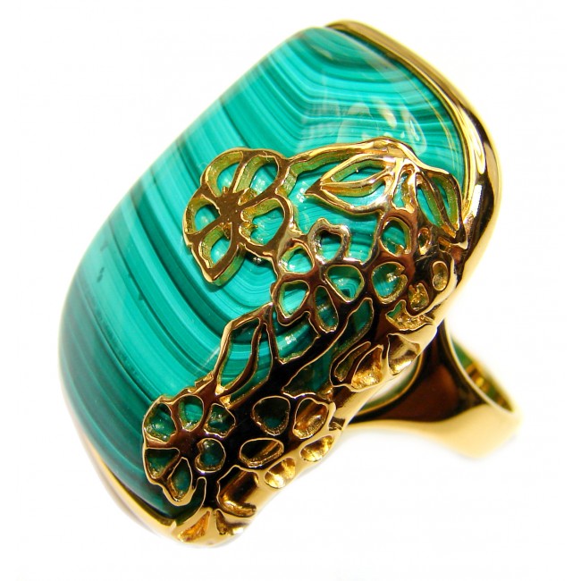 AAAA+ QUALITY Sublime quality Malachite 18k Gold over .925 Sterling Silver handcrafted ring size 8