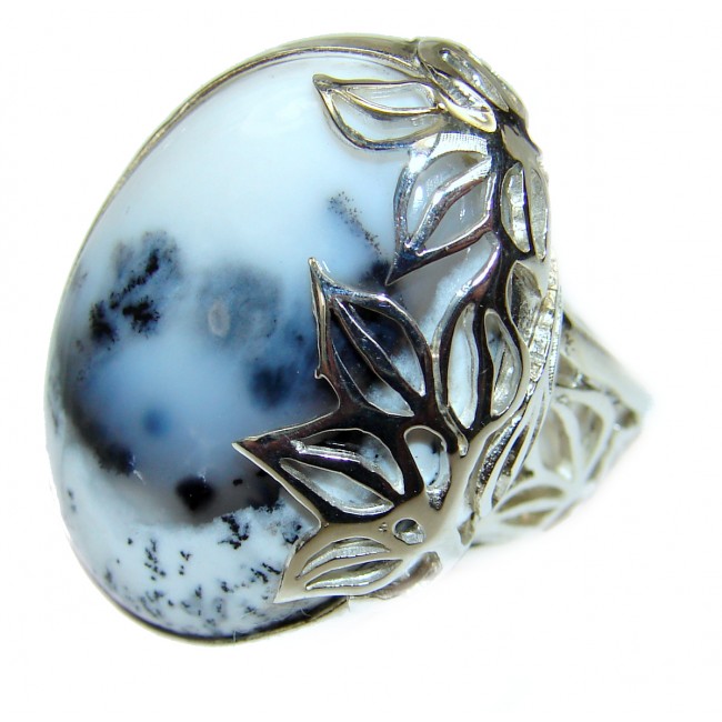 Dendritic Agate .925 Sterling Silver Ring size 8 adjustable