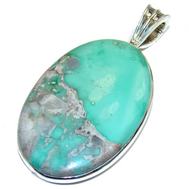 Great Beauty Chrysoprase .925 Sterling Silver handcrafted Pendant with Enhancer bail