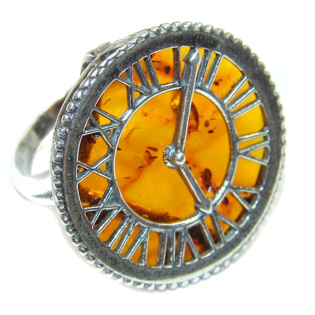 Eternity Genuine Baltic Amber .925 Sterling Silver handmade Ring size 7 adjustable