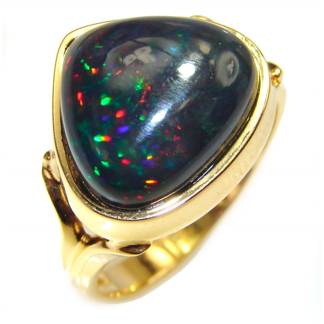 Vintage Design 2.5ctw Genuine Black Opal 14K Gold over .925 Sterling Silver handmade Ring size 8
