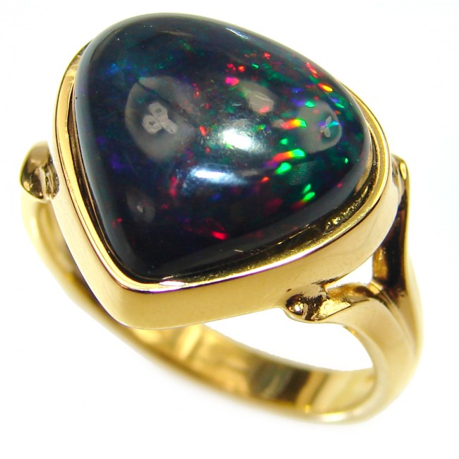 Vintage Design 2.5ctw Genuine Black Opal 14K Gold over .925 Sterling Silver handmade Ring size 8