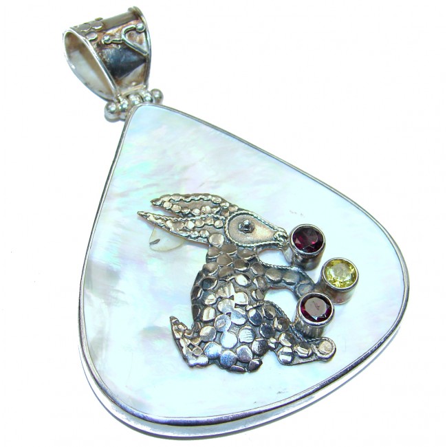 Cute Rabbit Huge Great Blister Pearl .925 Sterling Silver handcrafted pendant