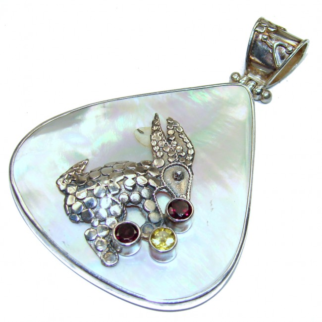 Cute Rabbit Huge Great Blister Pearl .925 Sterling Silver handcrafted pendant