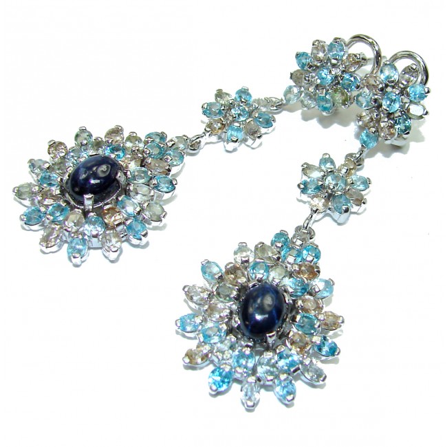 Incredible quality authentic Star Sapphire Swiss Blue Topaz .925 Sterling Silver handcrafted earrings