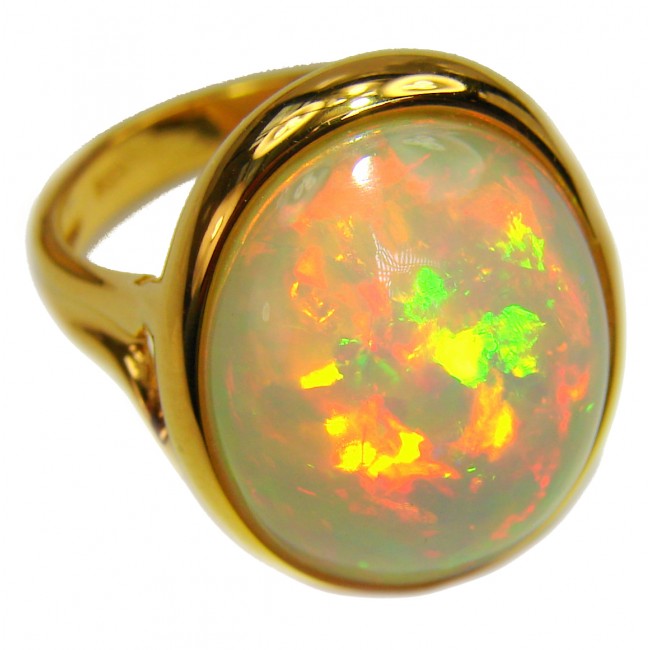 VEGAS LIGHTS 27ct Ethiopian Opal 18k yellow Gold over .925 Sterling Silver handcrafted ring size 7 1/4