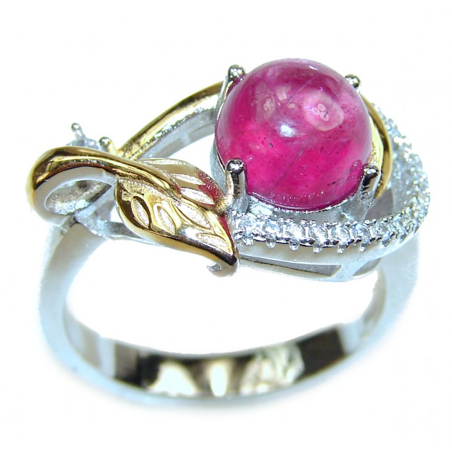 Royal quality unique Ruby 14K Gold over .925 Sterling Silver handcrafted Ring size 7 1/4