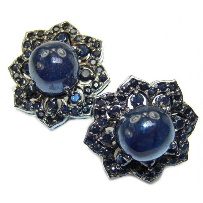Genuine Sapphire black rhodium over .925 Sterling Silver handcrafted Earrings