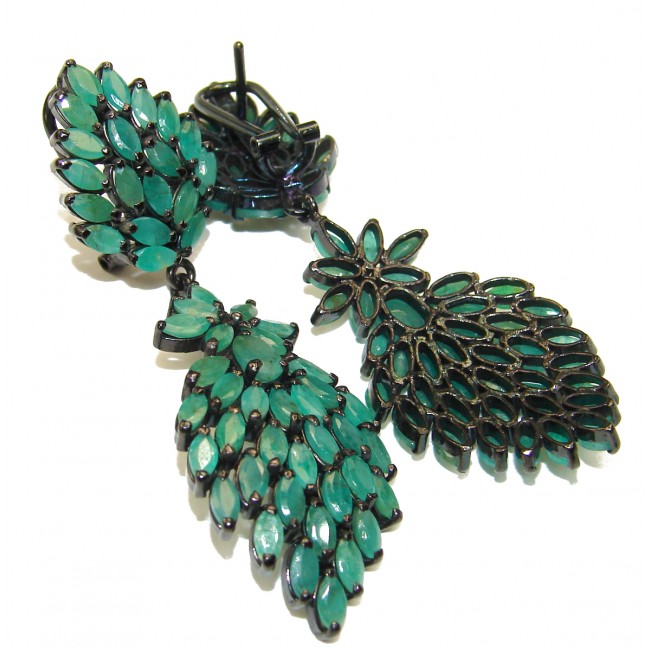 Stella Genuine Emerald black rhodium over .925 Sterling Silver handmade earrings