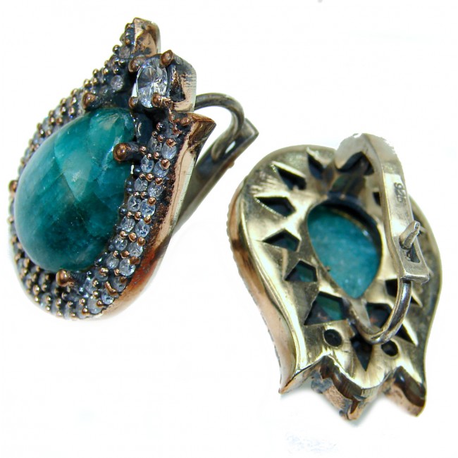 Victorian Style Emerald .925 Sterling Silver handmade earrings