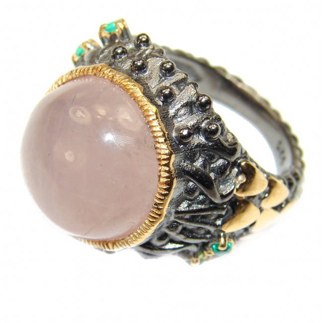 Fancy Rose Quartz rose gold over .925 Sterling Silver handcrafted Statement Ring size 8 1/2