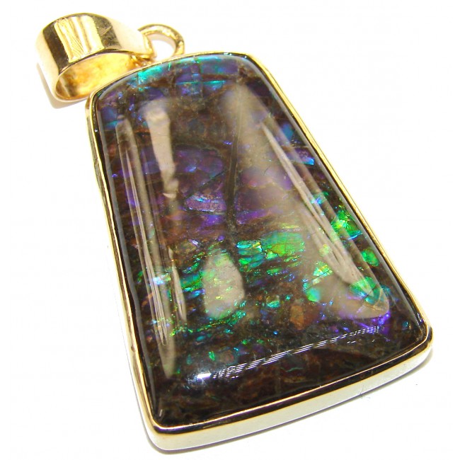 One of the kind genuine Canadian Ammolite 14K Gold over .925 Sterling Silver handcrafted Pendant