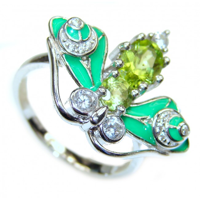 Elegant Enamel Green Butterfly .925 Sterling Silver Ring s. 76