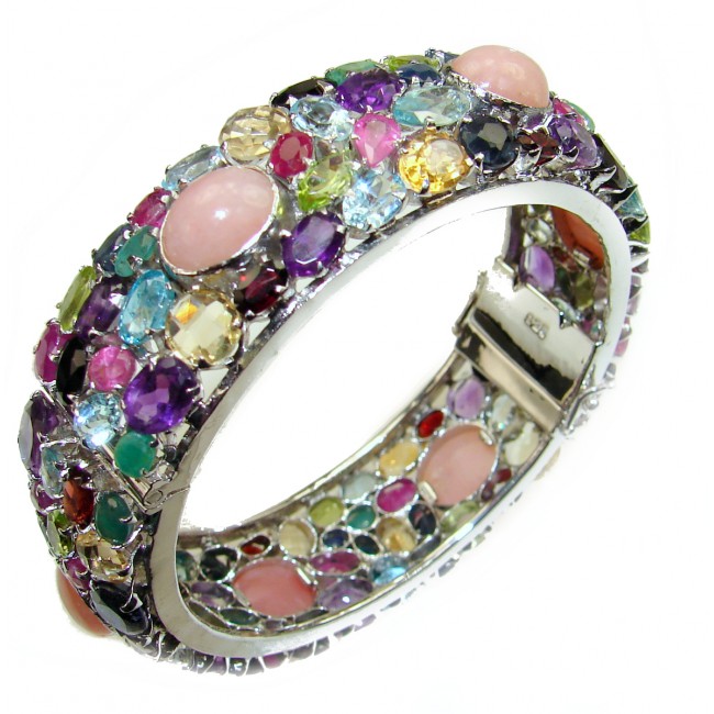 Spectacular authentic Australian Pink Opal .925 Sterling Silver handmade bangle Bracelet
