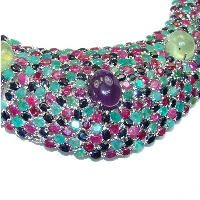 Marvels authentic Kashmir Ruby Emerald Amethyst .925 Sterling Silver handcrafted necklace