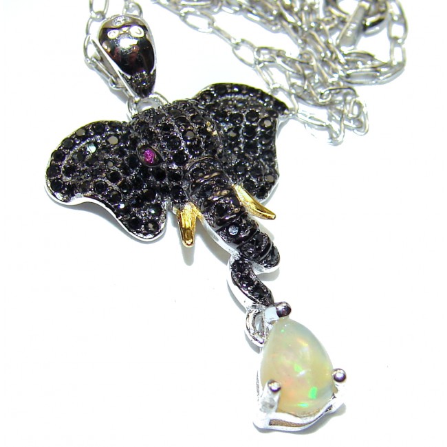 Elephant Genuine Ethiopian Opal .925 Sterling Silver handcrafted necklace