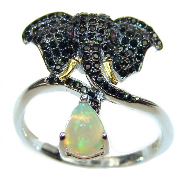 Lucky Elephant Genuine Spinel Opal .925 Sterling Silver handcrafted Statement Ring size 9
