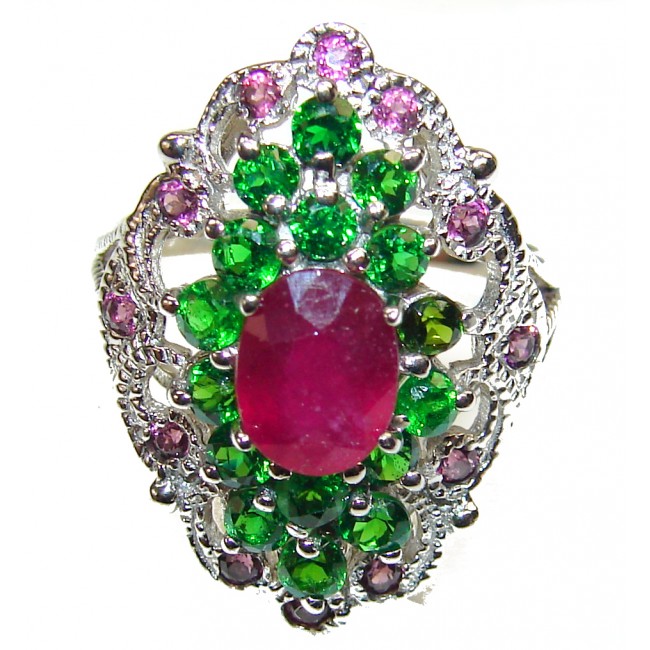 Royal quality unique Ruby Chrome Diopside .925 Sterling Silver handcrafted Ring size 8