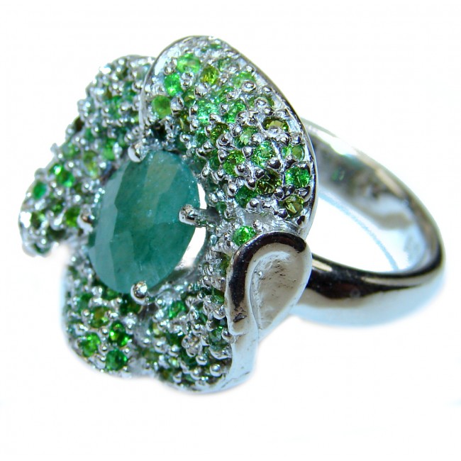 Spectacular Natural Jade Emerald .925 Sterling Silver handmade Statement ring s. 8 1/4