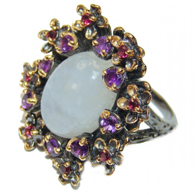 Special Fire Moonstone 14K Gold rhodium over .925 Sterling Silver handmade ring s. 8 1/4