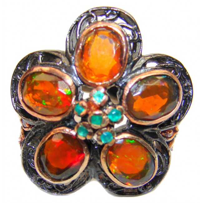 MAJESTIC Mexican Opal 18K Gold over .925 Sterling Silver handcrafted Ring size 8