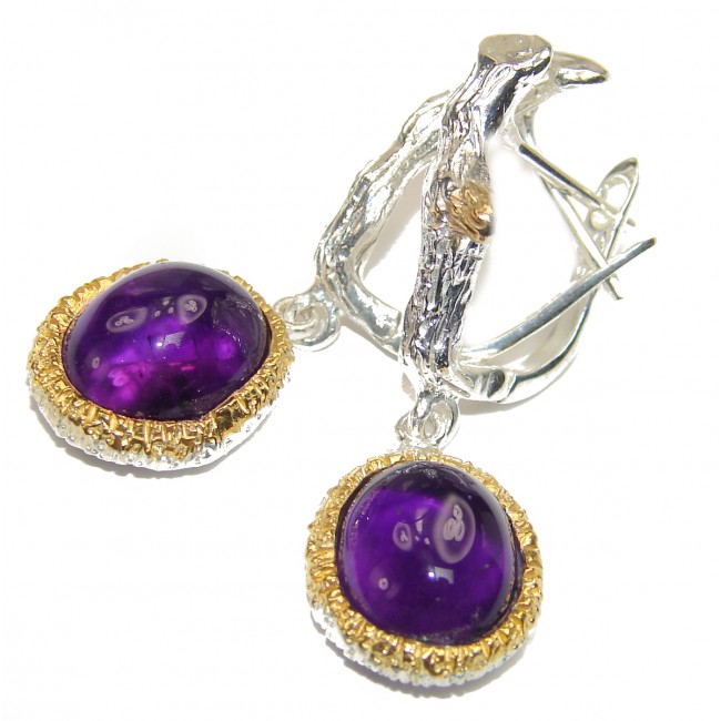 Violet Beauty Authentic Amethyst 2 tones .925 Sterling Silver handmade earrings