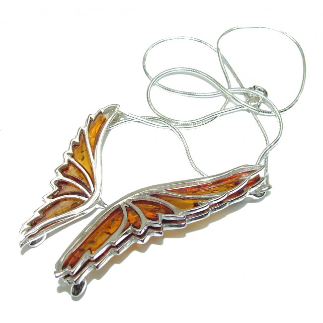 Graceful Butterfly Natural Polish Amber .925 Sterling Silver handcrafted necklace