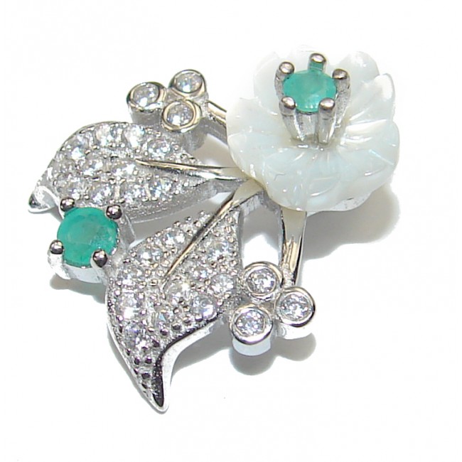 Magic Flower Blister Pearl Emerald .925 Sterling Silver Pendant
