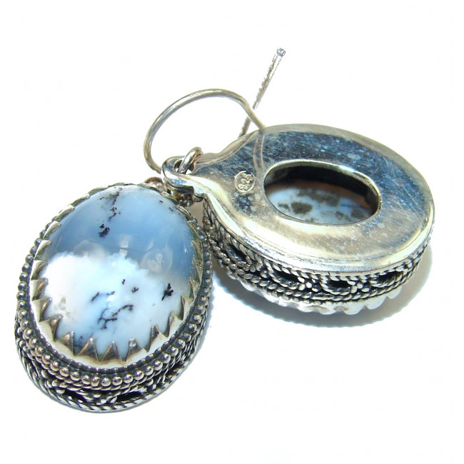 Chunky Moss White Dendritic Agate .925 Sterling Silver handcrafted earrings