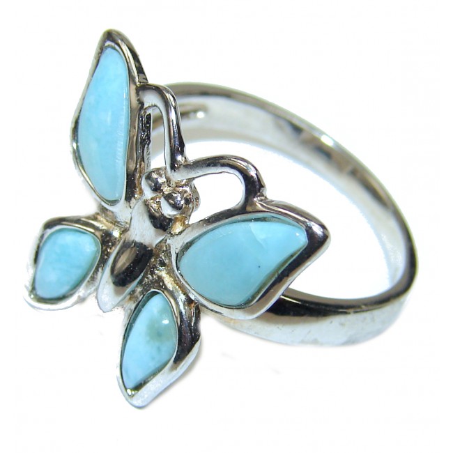 Summer Buttefly Natural inlay Larimar .925 Sterling Silver handcrafted Ring s. 9