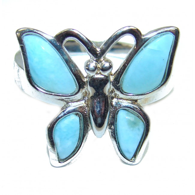 Summer Buttefly Natural inlay Larimar .925 Sterling Silver handcrafted Ring s. 9